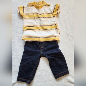 Carter Striped Yellow and White SS and Jeans Baby Outfit